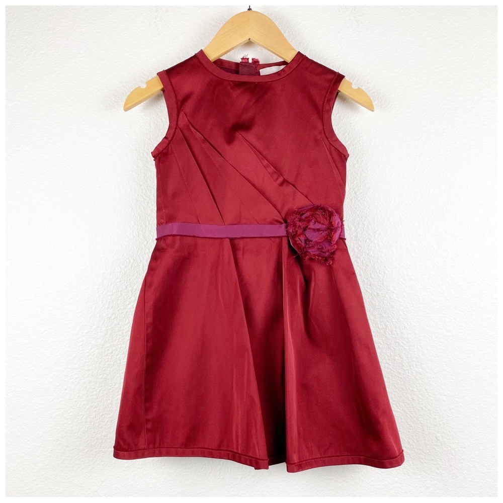 Lanvin Petite Red Dress wFloral Appliqué Size 6 Party